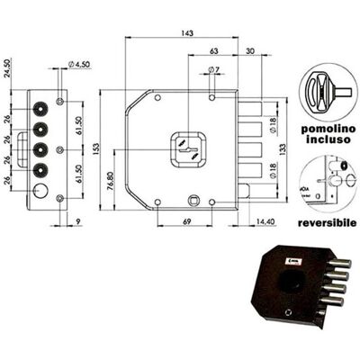 Moia Serrature Cerradura doble mapa - Pestillo reversible - 3 llaves - Cerradura Moia Serrature Cerradura doble mapa - Pestillo reversible - 3 llaves - Cerradura