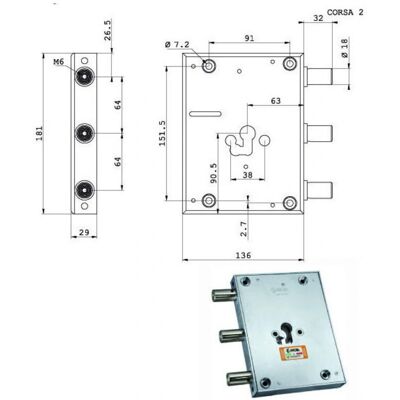 Moia FI661640 - Cerradura con 3 cerrojos - Cilindro europeo - Cerradura de puerta Moia FI661640 - Cerradura con 3 cerrojos - Cilindro europeo - Cerradura de puerta