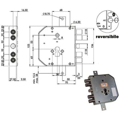Moia MOIA E73 RTE654/220 - Cerradura de Cilindro Europeo - Trampa Anti-Intrusión - Agujeros de Protección 38mm Moia MOIA E73 RTE654/220 - Cerradura de Cilindro Europeo - Trampa Anti-Intrusión - Agujeros de Protección 38mm