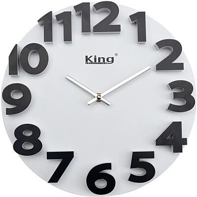 Reloj de pared 3D King Home - 30x4cm Blanco con Números Negros Reloj de pared 3D King Home - 30x4cm Blanco con Números Negros