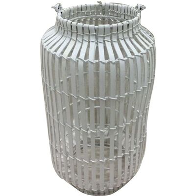 KING HOME - Linterna de bambú blanca con vaso 20x54cm KING HOME - Linterna de bambú blanca con vaso 20x54cm
