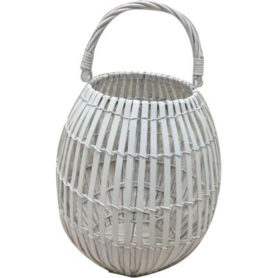 KING HOME Bambuslaterne - Weiß mit Glas - 26x40h cm KING HOME Bambuslaterne - Weiß mit Glas - 26x40h cm