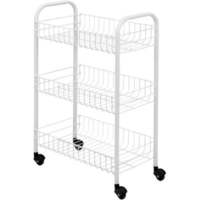 King Home Weißes Metall-Multifunktionswagen - 3 Ablagen, 4 Räder, 40x26x62h cm King Home Weißes Metall-Multifunktionswagen - 3 Ablagen, 4 Räder, 40x26x62h cm