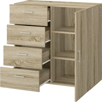 King Home Kommode - 4 Schubladen mit Tür - Eiche King Home Kommode - 4 Schubladen mit Tür - Eiche