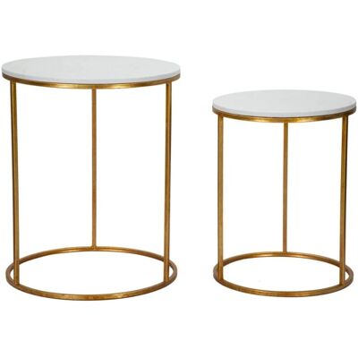 Mauroferretti - Ensemble de 2 tables rondes pour salon - Métal doré et marbre - Publicité Mauroferretti - Ensemble de 2 tables rondes pour salon - Métal doré et marbre - Publicité