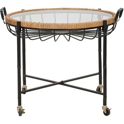 Mauro Ferretti - Tavolinetto rotondo nero e marrone con cornice in rattan - 70,5x65x57cm Mauro Ferretti - Tavolinetto rotondo nero e marrone con cornice in rattan - 70,5x65x57cm