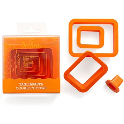Decora 0255309 Oranje - Set van 4 rechthoekige cutters - Koekjesuitsteker Decora 0255309 Oranje - Set van 4 rechthoekige cutters - Koekjesuitsteker