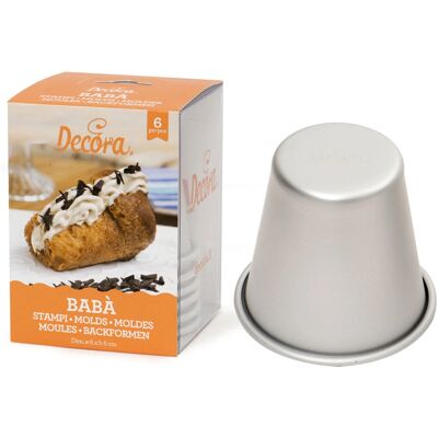 Decora Model 0062962 - Aluminium Babà Vormen - 6 stuks Decora Model 0062962 - Aluminium Babà Vormen - 6 stuks