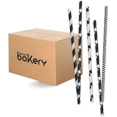 Bakery 480 - Cannucce Biodegradabili Fantasie Bianco E Nero 21 Cm - Ø6 Mm - Cannucce Bakery 480 - Cannucce Biodegradabili Fantasie Bianco E Nero 21 Cm - Ø6 Mm - Cannucce