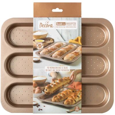 Decora Baguette Bakvorm - Goud - Rechthoekig 3 Holtes - Bakvorm Decora Baguette Bakvorm - Goud - Rechthoekig 3 Holtes - Bakvorm