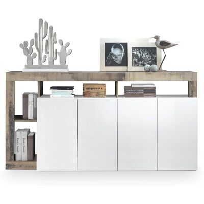 LC MOBILI Buffet Blanc et Chêne - 4 Portes, 4 Étagères - Buffet - Publicité LC MOBILI Buffet Blanc et Chêne - 4 Portes, 4 Étagères - Buffet - Publicité