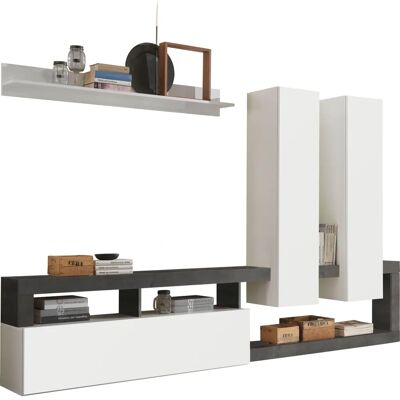 Vente-unique TV-Möbel - Weiß, Zement - 3 Türen Vente-unique TV-Möbel - Weiß, Zement - 3 Türen