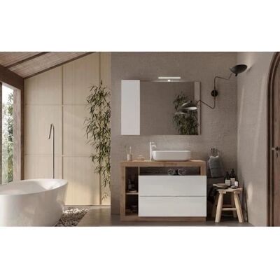 WELLTIME Hamburg - Blanc, Marron, Eiche Cadiz - Lavabo avec 2 tiroirs WELLTIME Hamburg - Blanc, Marron, Eiche Cadiz - Lavabo avec 2 tiroirs