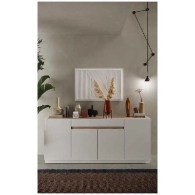 Aparador Cádiz Blanco lacado y Roble - 4 puertas 1 cajón Aparador Cádiz Blanco lacado y Roble - 4 puertas 1 cajón
