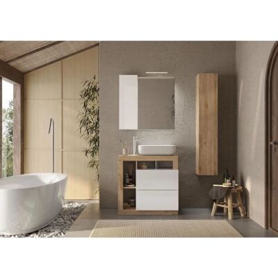Aucune Ensemble de Meubles de Salle de Bain Chêne Clair et Laqué Blanc - L78 - Publicité Aucune Ensemble de Meubles de Salle de Bain Chêne Clair et Laqué Blanc - L78 - Publicité