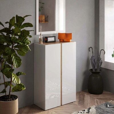 Zapatero LC Frame - Blanco brillante y roble - 70x35x111cm Zapatero LC Frame - Blanco brillante y roble - 70x35x111cm