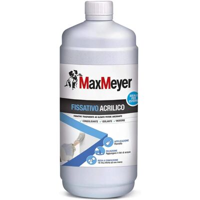 MaxMeyer - Fondo fissativo acrilico trasparente 1L - Per interni ed esterni MaxMeyer - Fondo fissativo acrilico trasparente 1L - Per interni ed esterni