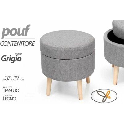 IPERBRIKO - Pouf rotondo grigio con contenitore - 37x39cm IPERBRIKO - Pouf rotondo grigio con contenitore - 37x39cm
