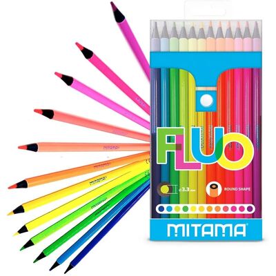 Crayons de couleur fluorescents ronds Mitama - Pack écologique - 12 pièces Crayons de couleur fluorescents ronds Mitama - Pack écologique - 12 pièces