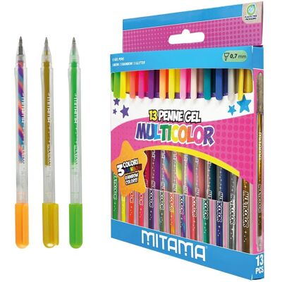 Mitama - Glitter-, Fluo- und Regenbogen-Gelstifte - Schachtel mit 13 Stück Mitama - Glitter-, Fluo- und Regenbogen-Gelstifte - Schachtel mit 13 Stück