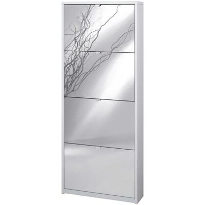 Zapatero Ash White 63x18x154 cm - Ahorro de espacio, 4 puertas espejadas Zapatero Ash White 63x18x154 cm - Ahorro de espacio, 4 puertas espejadas
