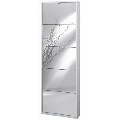 SARMOG - Armario de zapatos blanco con 5 puertas espejadas - Almacenamiento de zapatos SARMOG - Armario de zapatos blanco con 5 puertas espejadas - Almacenamiento de zapatos
