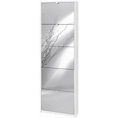 Sarmog - Zapatero Blanco con Espejo - Ahorro de Espacio, 5 Puertas, 12 Pares Sarmog - Zapatero Blanco con Espejo - Ahorro de Espacio, 5 Puertas, 12 Pares