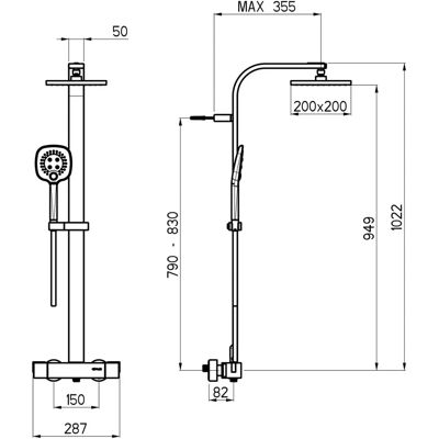 Sturotec Eco-Line 6 l/min Duschsystem - Eckig mit Thermostat und Kopfbrause Sturotec Eco-Line 6 l/min Duschsystem - Eckig mit Thermostat und Kopfbrause