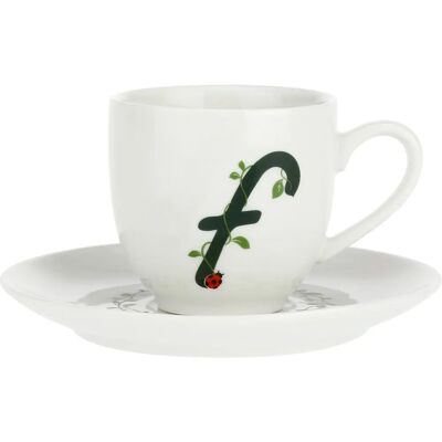 Tazza e Piattino da Caffè La Porcellana Bianca - Lettere verdi & Coccinella - 90ml Tazza e Piattino da Caffè La Porcellana Bianca - Lettere verdi & Coccinella - 90ml