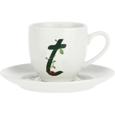 La Porcellana Bianca tasse et sous-verre - 90ml, avec lettres et motifs végétaux - Type de produit La Porcellana Bianca tasse et sous-verre - 90ml, avec lettres et motifs végétaux - Type de produit