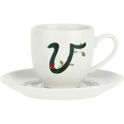 La Porcellana Bianca Tasse et Soucoupe - Alphabet Vert & Plantes La Porcellana Bianca Tasse et Soucoupe - Alphabet Vert & Plantes