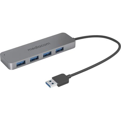 Hub USB Mediacom Alluminio - 4 Porte USB 3.2 Gen 1 - Viaggio Hub USB Mediacom Alluminio - 4 Porte USB 3.2 Gen 1 - Viaggio