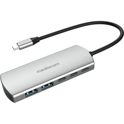 Mediacom MD-C324 Hub USB-C in alluminio con 4 porte e Power Delivery Mediacom MD-C324 Hub USB-C in alluminio con 4 porte e Power Delivery