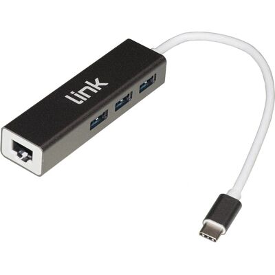 LINK LINK Hub USB-C 3 Ports USB 3.0 + Gigabit - Hub USB-C vers Ethernet - Publicité LINK LINK Hub USB-C 3 Ports USB 3.0 + Gigabit - Hub USB-C vers Ethernet - Publicité
