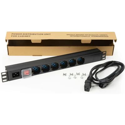 19-tums rack förlängning med 6 universella eluttag och borttagbart C14-kabel 19-tums rack förlängning med 6 universella eluttag och borttagbart C14-kabel