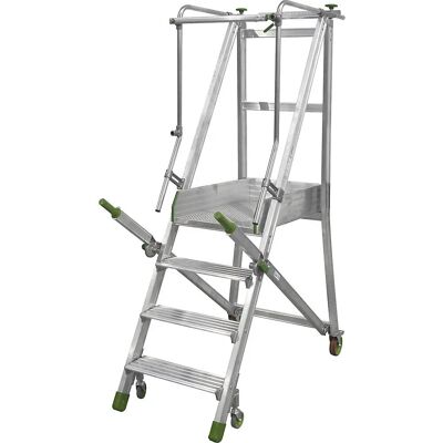Escalera de aluminio móvil con plataforma - 4 peldaños, plegable Escalera de aluminio móvil con plataforma - 4 peldaños, plegable
