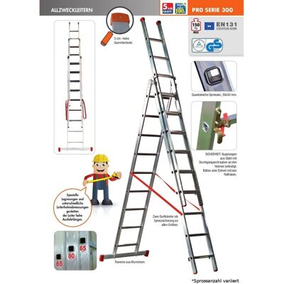 Facal G250 2 Aluminium Teleskopleiter - 7+7 Stufen - 150kg Max - 245cm Zusammengelegt Facal G250 2 Aluminium Teleskopleiter - 7+7 Stufen - 150kg Max - 245cm Zusammengelegt