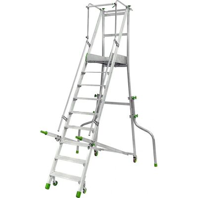 Escalera de aluminio móvil con plataforma - 9 peldaños, Plata Escalera de aluminio móvil con plataforma - 9 peldaños, Plata