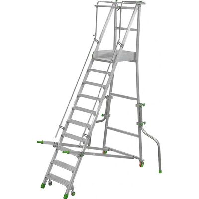 Escalera móvil de aluminio Kaiserkraft - 10 peldaños con plataforma Escalera móvil de aluminio Kaiserkraft - 10 peldaños con plataforma