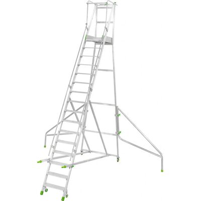Escalera móvil de aluminio con tarima - 16 peldaños, barandillas Escalera móvil de aluminio con tarima - 16 peldaños, barandillas