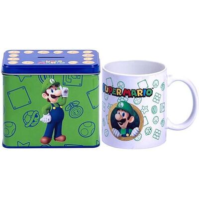 Ensemble tasse Luigi Super Mario Bros en céramique et boîte à monnaie en métal - Publicité Ensemble tasse Luigi Super Mario Bros en céramique et boîte à monnaie en métal - Publicité