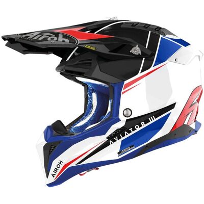 Airoh Aviator 3 Push - Casco in fibra di carbonio, Blu / Rosso, L Airoh Aviator 3 Push - Casco in fibra di carbonio, Blu / Rosso, L