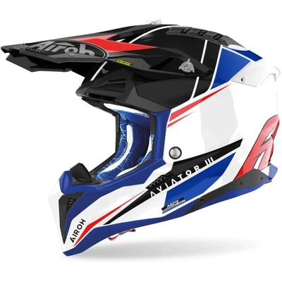 Casco Airoh Aviator 3 Push Unisex Rosso Blu - Casco Motosport Casco Airoh Aviator 3 Push Unisex Rosso Blu - Casco Motosport