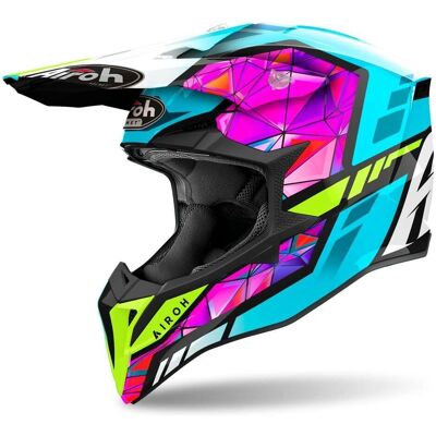 Casco da motocross Wraaap Diamond Leggero - Blu, Rosa, Giallo - XL Casco da motocross Wraaap Diamond Leggero - Blu, Rosa, Giallo - XL