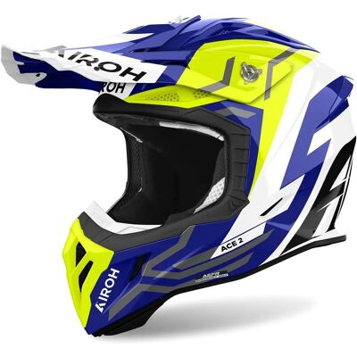 Airoh Aviator Ace 2 Ground Motocross-Helm - Weiß Blau Gelb - XL Airoh Aviator Ace 2 Ground Motocross-Helm - Weiß Blau Gelb - XL
