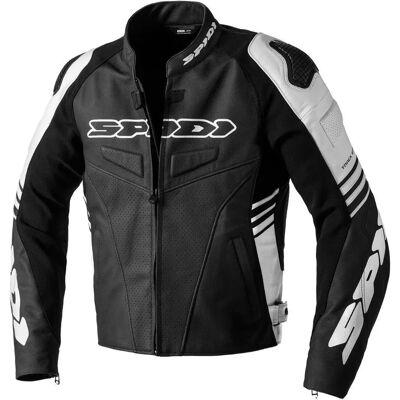 Veste en cuir moto Spidi Track Warrior - Noir Blanc - Taille 52 - Publicité Veste en cuir moto Spidi Track Warrior - Noir Blanc - Taille 52 - Publicité