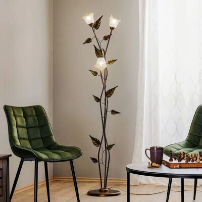Onli Lighting Miranda 3 Light Multi Arm Stehlampe - Antik Gold - Glasschirme Onli Lighting Miranda 3 Light Multi Arm Stehlampe - Antik Gold - Glasschirme