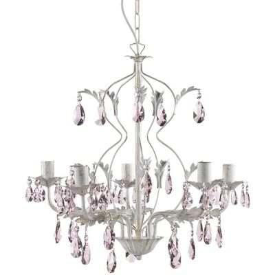 Onli Lighting Kate 5 Light Multi Arm Kronleuchter - Elfenbeinfarbene rosa Tröpfchen Onli Lighting Kate 5 Light Multi Arm Kronleuchter - Elfenbeinfarbene rosa Tröpfchen