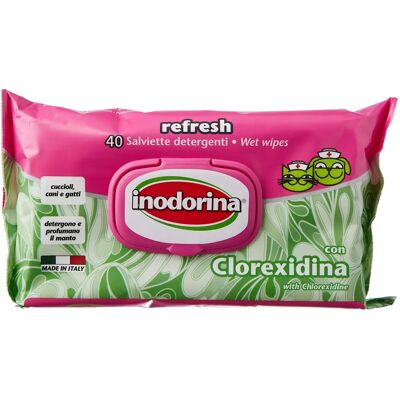 Inodorina Refresh Chlorektydyna Wilgotne Chusteczki - Chusteczki dezynfekujące dla zwierząt Inodorina Refresh Chlorektydyna Wilgotne Chusteczki - Chusteczki dezynfekujące dla zwierząt