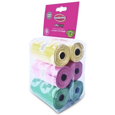 Inodorina City Bag Sacchetti Igienici per Cani - 6 Rotoli di 20 Inodorina City Bag Sacchetti Igienici per Cani - 6 Rotoli di 20